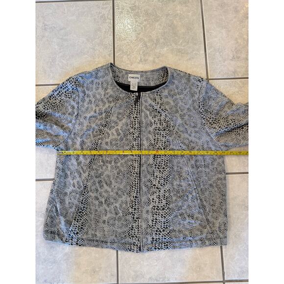 Chicos Size 2 Med Jacket Blazer Stretch Snake Print Zip Up Women's Casual - Picture 4 of 6